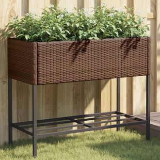 Berkfield Home Garden Planters with Shelf 2 pcs Brown 90x40x75 cm Poly Rattan | Size: 90 x 40 x 75 cm