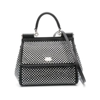 Dolce & Gabbana Zwarte Leren Schoudertas met Kristalversiering - Dames - Handtassen - Zwart - ONE Size - Leer - Tassen