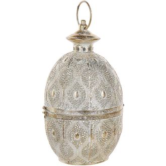 Beliani Beliani - Farol De Metal Dorado 34 Cm Con Portavelas De Cristal Huevo Calado Oriental Amorgos