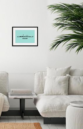 Queence Bild »Düsseldorf Skyline« Deutschland Düsseldorf Gebäude Schriftzug Stadt Städte 1 Stk. tlg. HD Premium Poster-Druck inkl. Holzrahmen