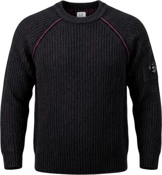 C.P. Company Wool Fleece Knit Bi-Color Pullover - Heren - Ronde hals truien - Zwart - XL - Wol - Truien & Vesten