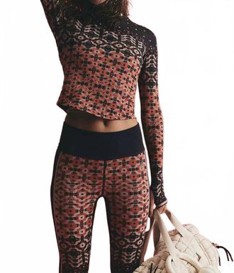 Free People Movement Myoko Jacquard Base Layer Top In Apres Navy Combo