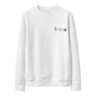 Tommy Hilfiger Sweatshirts, male, White, Size: L Small Crest Outline Crew Neck