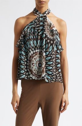 Ramy Brook Palma Talia Silk Chiffon Halter Top in Multi Medallion at Nordstrom, Size Xx-Large