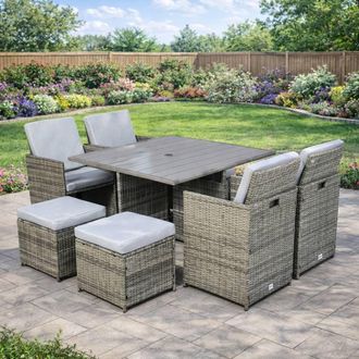 RayGar Hera 8 Seater Rattan Cube Dining Set Outdoor Polyrattan in Grey | Size: 1 Pack