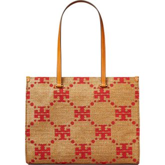 Tory Burch T Monogram Woven Tote in Natural at Nordstrom