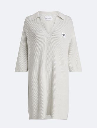 Calvin Klein Jeans Calvin Klein Womens Ribbed Open Collar Sweater Dress - White - XS