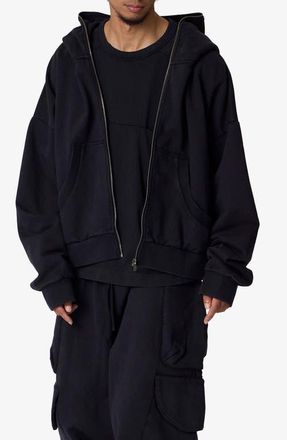 mnml Oversize Zip Hoodie in Washed Black at Nordstrom, Size Medium