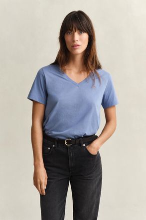 GANT Women Shield V-Neck T-Shirt (XXL) FADED DENIM