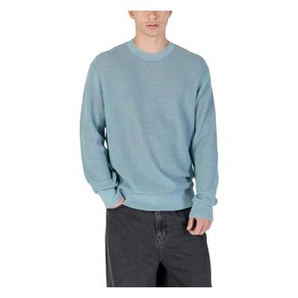 Calvin Klein Jeans Round-neck Knitwear, male, Blue, Size: 2XL LS Cotton Mesh Crew