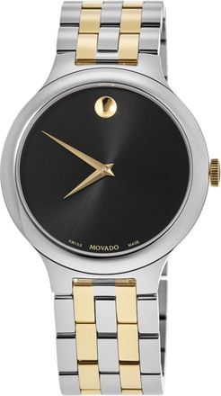 Movado Veturi Black Dial Two-Tone Yellow Gold PVD Stainless Steel Mens Watch 0608042