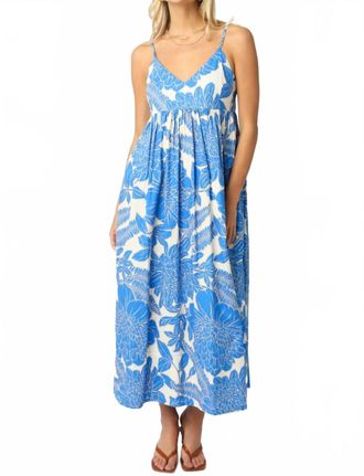Olivaceous Patterned Sun Maxi Dress In Blue