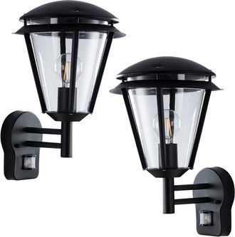 Loops 2 PACK IP44 Outdoor Wall Lamp Matt Black Steel Modern PIR Lantern Porch Curved