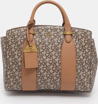 DKNY Dkny Beige Coated Canvas And Leather Satchel