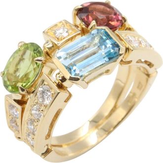 Bulgari Gold Blue Clear Green Purple Band Ring (Pre-Owned)