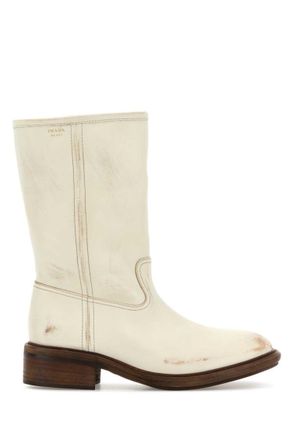 Prada Off White Leather Boots