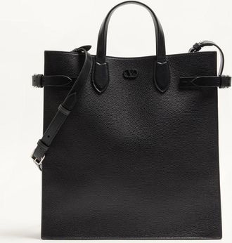 Valentino Garavani Valentino Garavani Antibes Medium Tote Bag In Grained Leather Man BLACK UNI