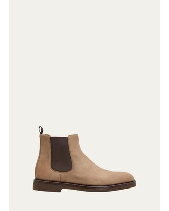Brunello Cucinelli Mens Suede Rubber-Sole Chelsea Boots
