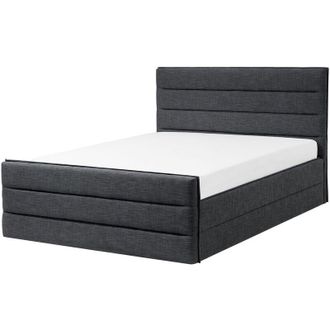 Beliani Cama tapizada gris oscuro 160 x 200 cm con cabecero y pie de cama Valbonne