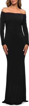 La Femme Long Sleeve Off The Shoulder Jersey Evening Gown in Black at Nordstrom, Size 10