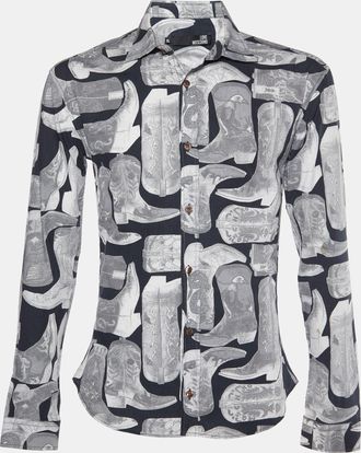 Love Moschino Grey Boots Print Poplin Shirt