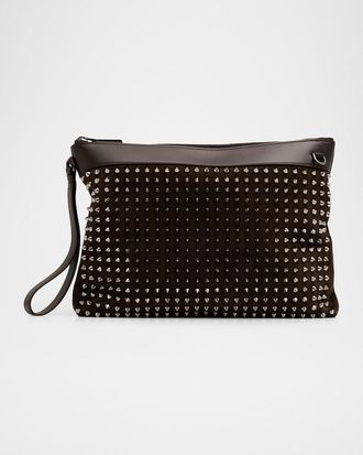 Christian Louboutin Mens Funky Crosta Spikes Suede Wristlet/Shoulder Bag