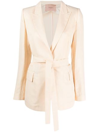Twin-Set single-breasted tied-waist blazer - women - Acetate/Viscose/Linen/Flax/Polyester - 44 - Neutrals
