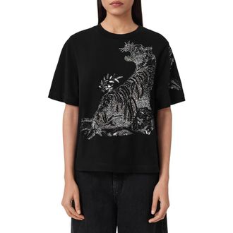 AllSaints Pounce Lisa Embellished Cotton Graphic T-Shirt in Black at Nordstrom, Size X-Small