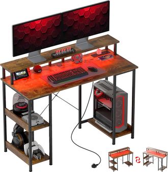 HOMCOM Computer Desk Reversible Home Office Desk With Storage - Rustic Brown | TJ Hughes