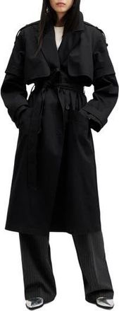 AllSaints Clyde Double Breasted Trench Coat in Black at Nordstrom Rack, Size 10 Us / 14 Uk