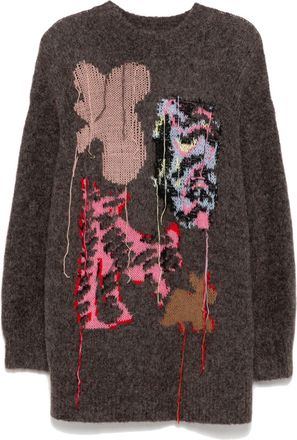 JNBY Gebreide jurk met bloemen intarsia - Bruin