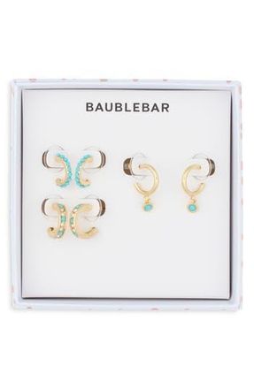 BaubleBar Got the Blues Set of 3 Huggie Hoop Earrings in Turquoise at Nordstrom Rack