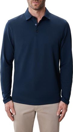 Robert Barakett Luciano Long Sleeve Twill Polo in Dark Caspian at Nordstrom, Size Xx-Large