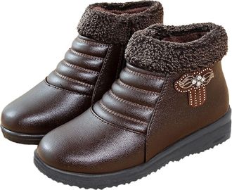 Generic Winter Shoes Womens Lined Warm Leather Ankle Boots Non-Slip Winter Boots Lightweight Snow Boots Outdoor Winter Boots with Fur Autumn Ankle Boots, 4 Br