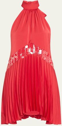 Ramy Brook Marcia Sequined Pleated Halter Mini Dress