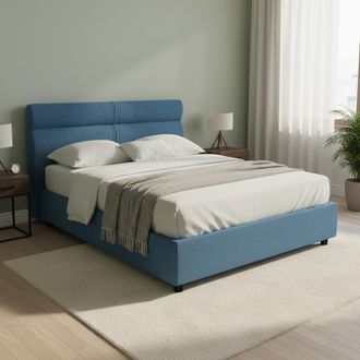 Dmora Cama Doble Briatico, Cama Doble Con Colch&oacute;n Incluido, Funda Desmontable Made In Italy, Con Contenedor, Azul