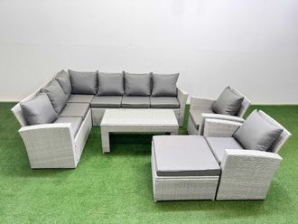 Fimous Outdoor 9 Seater Corner Sofa Sets with Chair Big Stool Light Grey