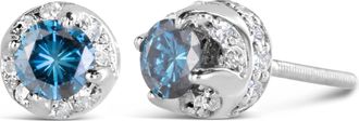 House of Brilliance 14K White Gold 1.00 Cttw Treated Blue and White Diamond Hidden Halo Stud Earrings