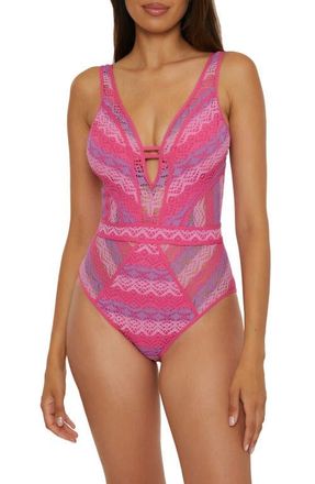 BECCA by Rebecca Virtue Color Play Mesh One-Piece Swimsuit in Pink Flamingo at Nordstrom, Size Medium