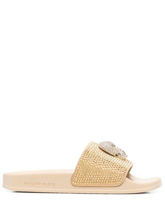 Philipp Plein Badslippers met doodskop - Beige