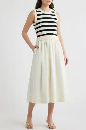 ZOE AND CLAIRE Mixed Media Sleeveless Dress in Cream at Nordstrom, Size X-Large