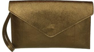Girly HandBags Womens Genuine Leather Italian Metallic Shimmer Envelope Wrist Clutch Bag - Copper