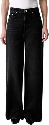 Ganni Jeans, Dames, Zwart, W26 L33, Katoen, Lari Wide Leg Jeans