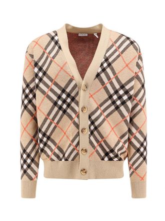 Burberry Check Beige Wool Cardigan