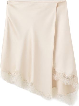 Mango Lace Trim Satin Skirt in Beige at Nordstrom, Size 2