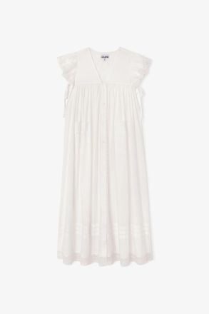 Ganni White Dress in Cotton - Size 10/12 Organic