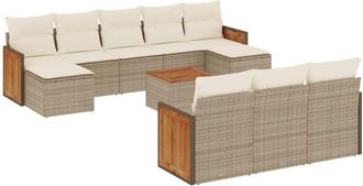 vidaXL Set De Sof&aacute;s De Jard&iacute;n 11pzas Con Cojines Rat&aacute;n Sint&eacute;tico Beige Vidaxl