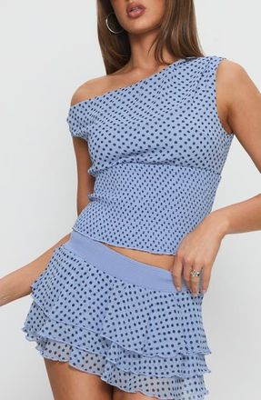 Princess Polly Ready To Party One-Shoulder Polka Dot Top in Blue Polka at Nordstrom, Size 10