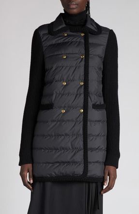 Moncler Double Breasted Knit & Quilted Down Longline Cardigan in Black at Nordstrom, Size Xx-Small