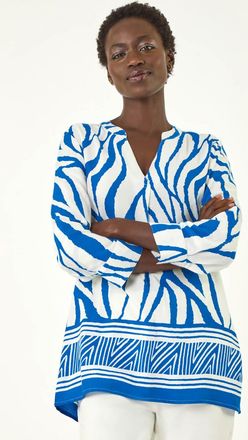 Roman Abstract Print Border Pleat Top